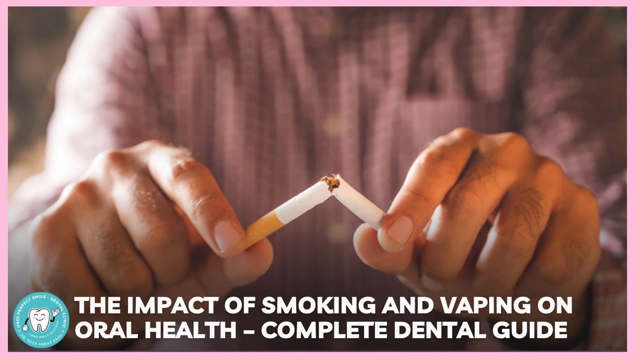 Illustration showing the harmful effects of smoking and vaping on teeth and gums.