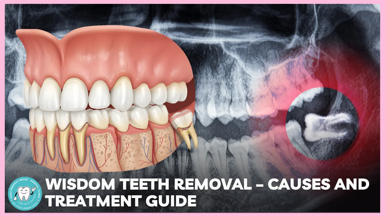 Illustration showing impacted wisdom teeth and their removal from the jaw.