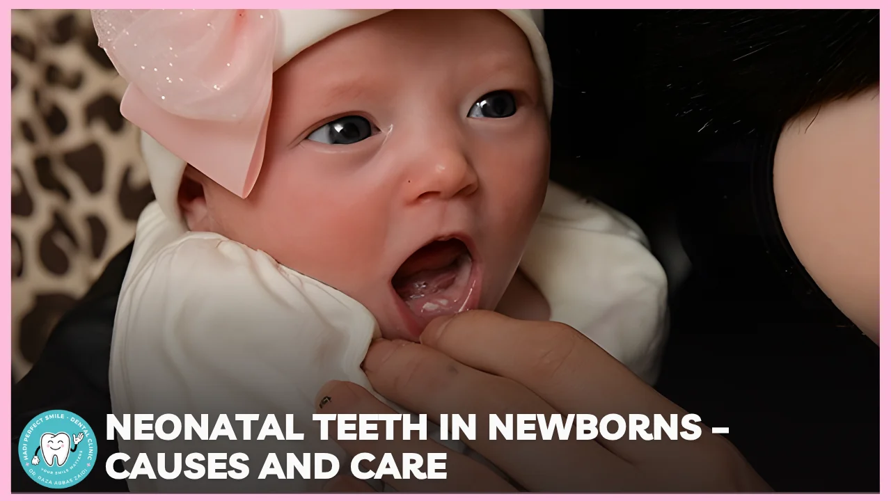 Newborn baby with early erupted teeth in the lower front jaw.