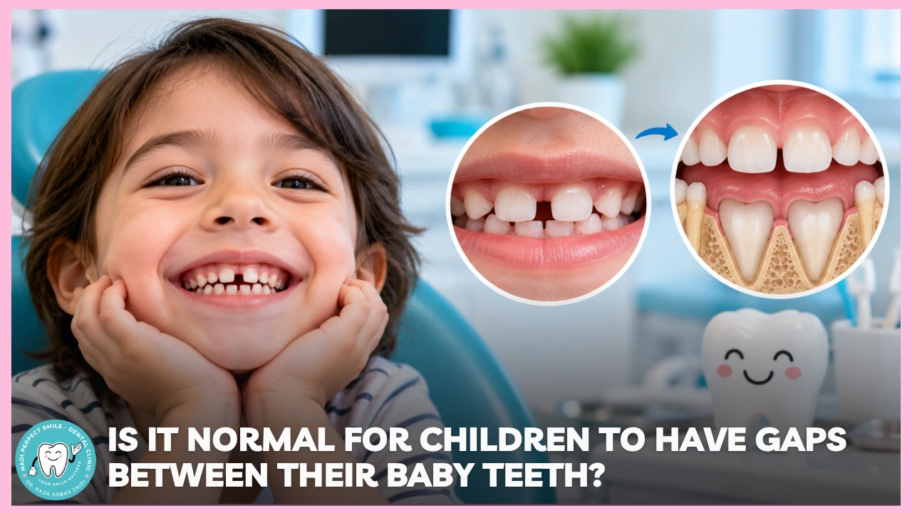 Young child smiling with natural gaps between baby teeth during normal dental development.